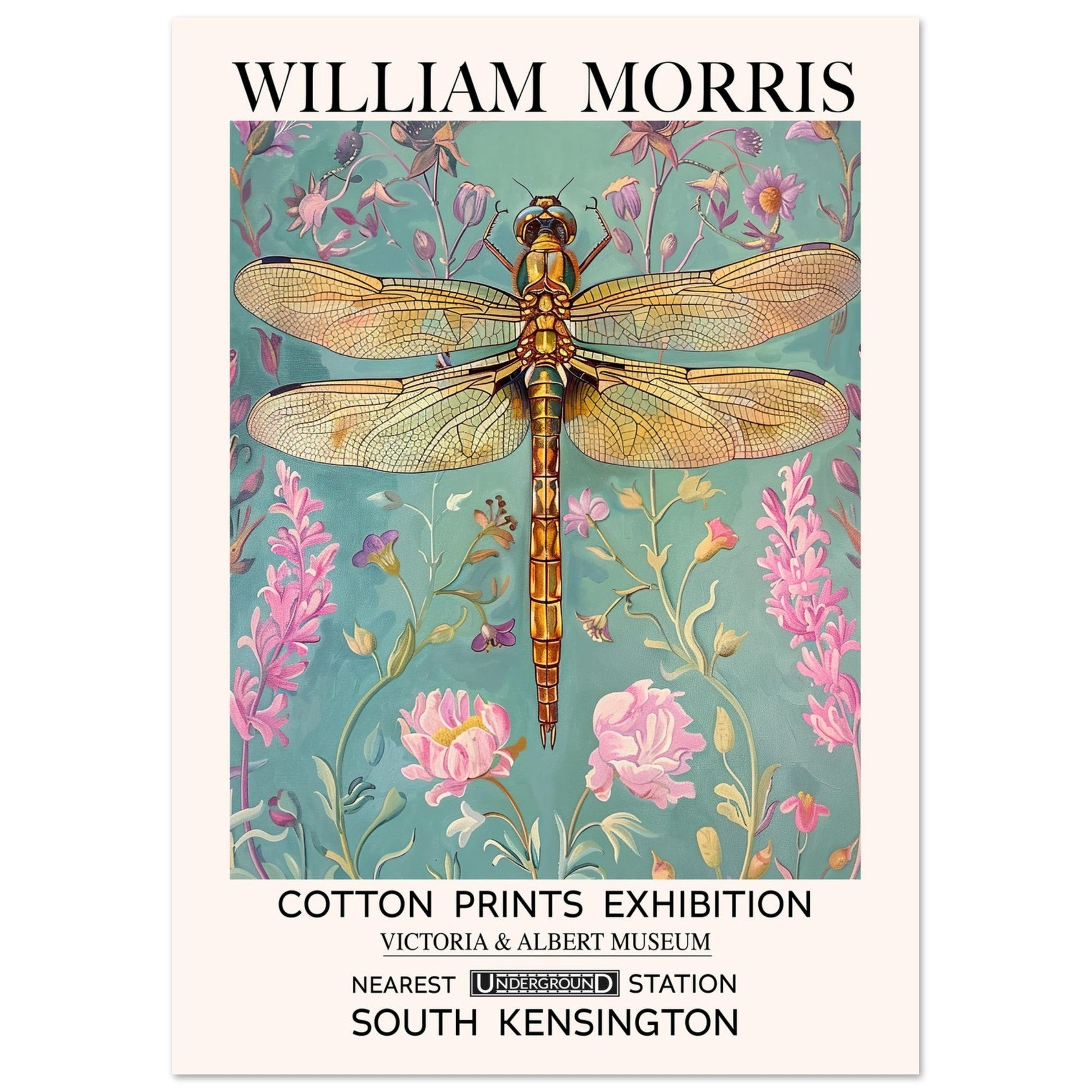 William Morris Print - The Dragonfly, Blue, Floral Background, , #illieeart