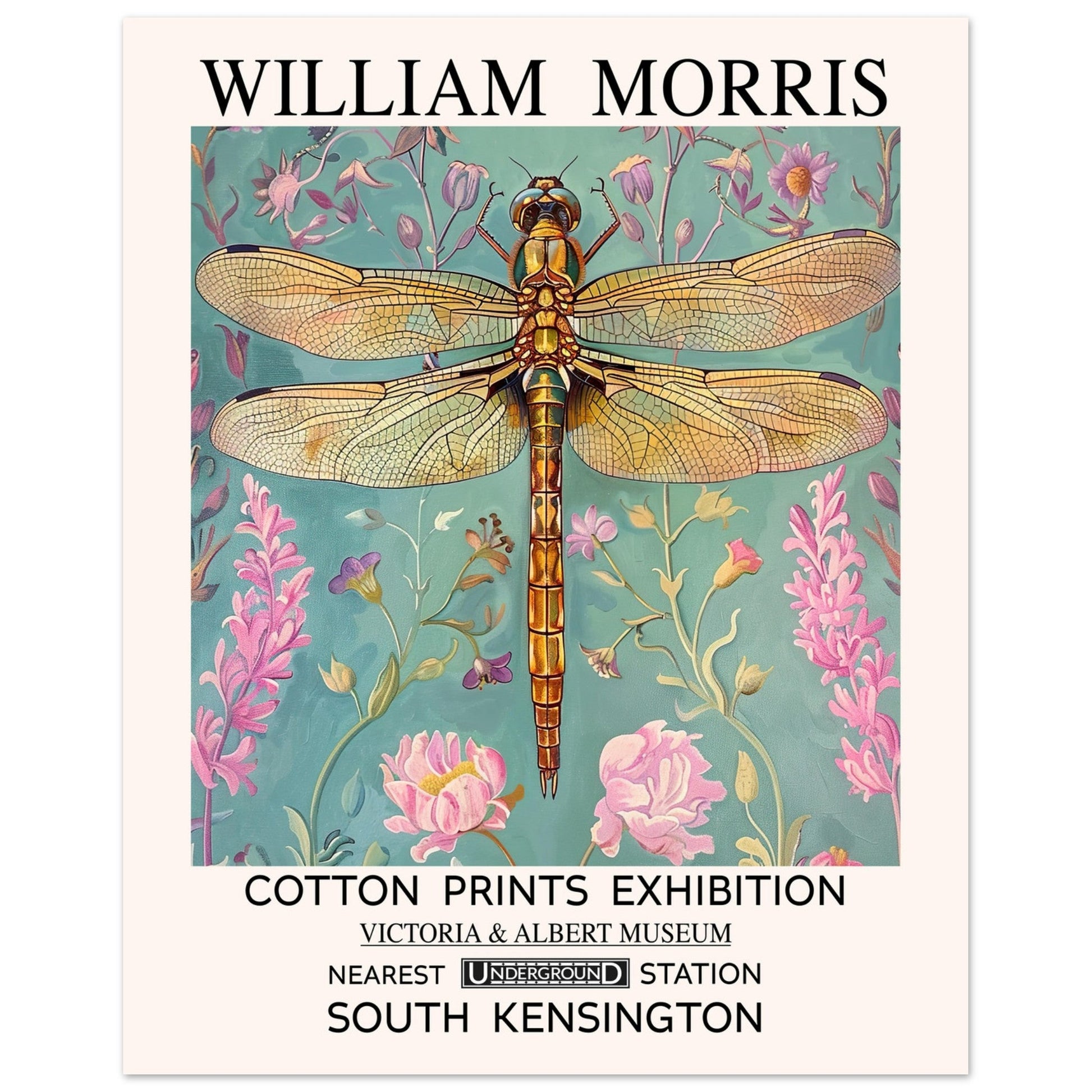 William Morris Print - The Dragonfly, Blue, Floral Background, , #illieeart