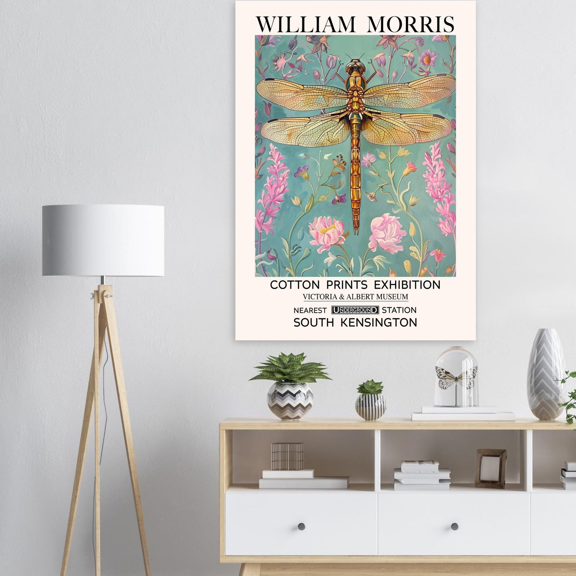William Morris Print - The Dragonfly, Blue, Floral Background, , #illieeart
