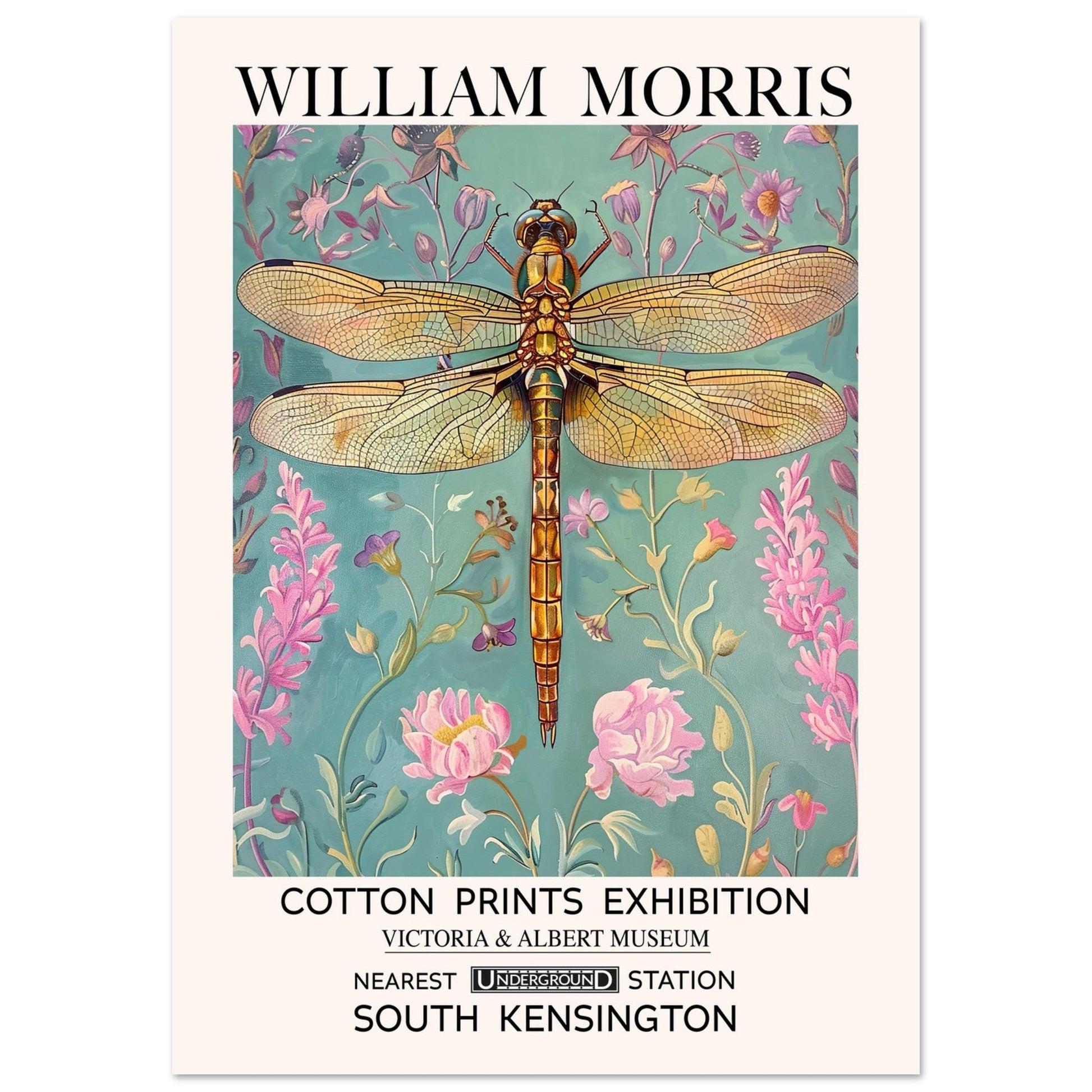 William Morris Print - The Dragonfly, Blue, Floral Background, , #illieeart