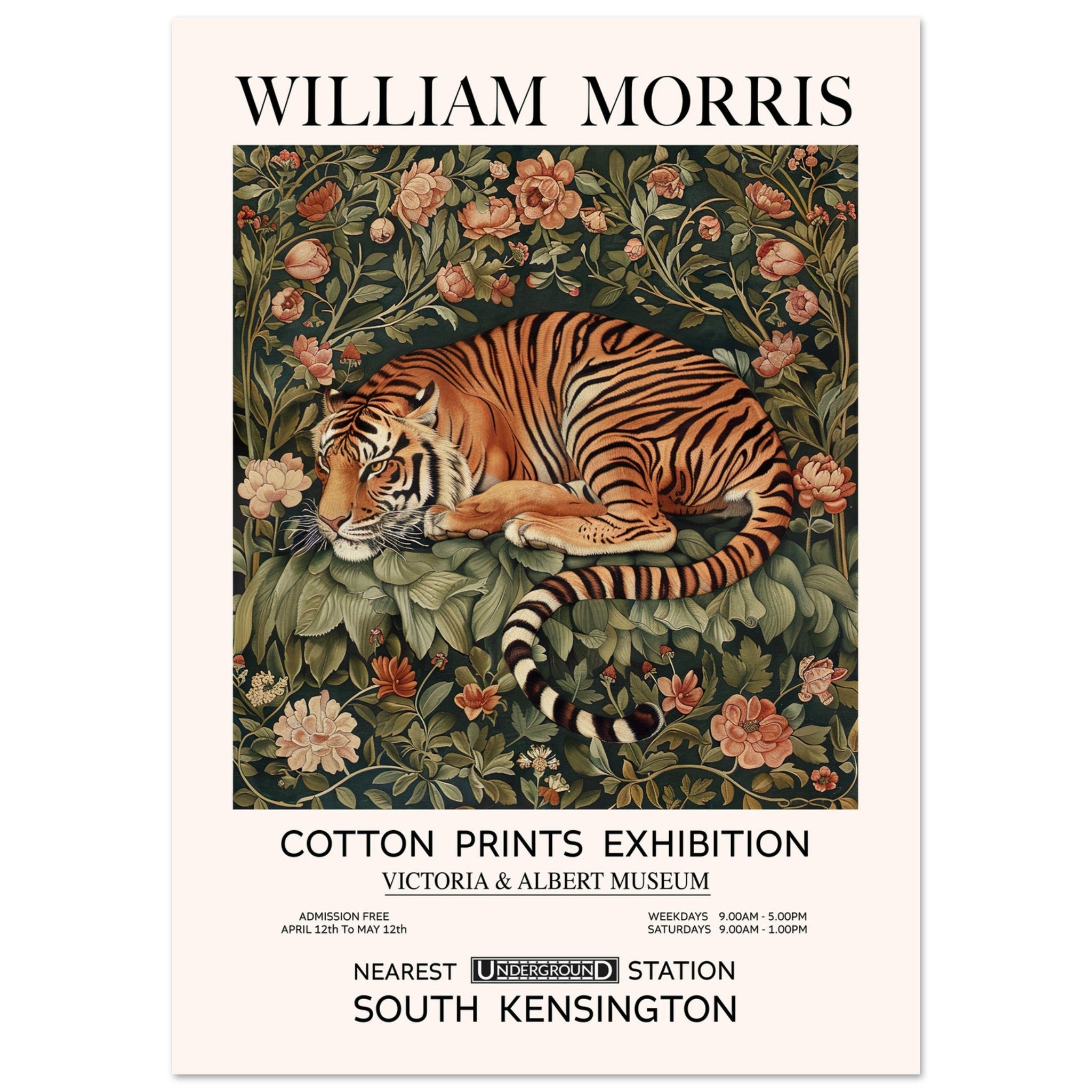 The Tiger in Flowers - William Morris, The Tiger in Flowers, Vintage Art print, William Morris Art, #illieeart