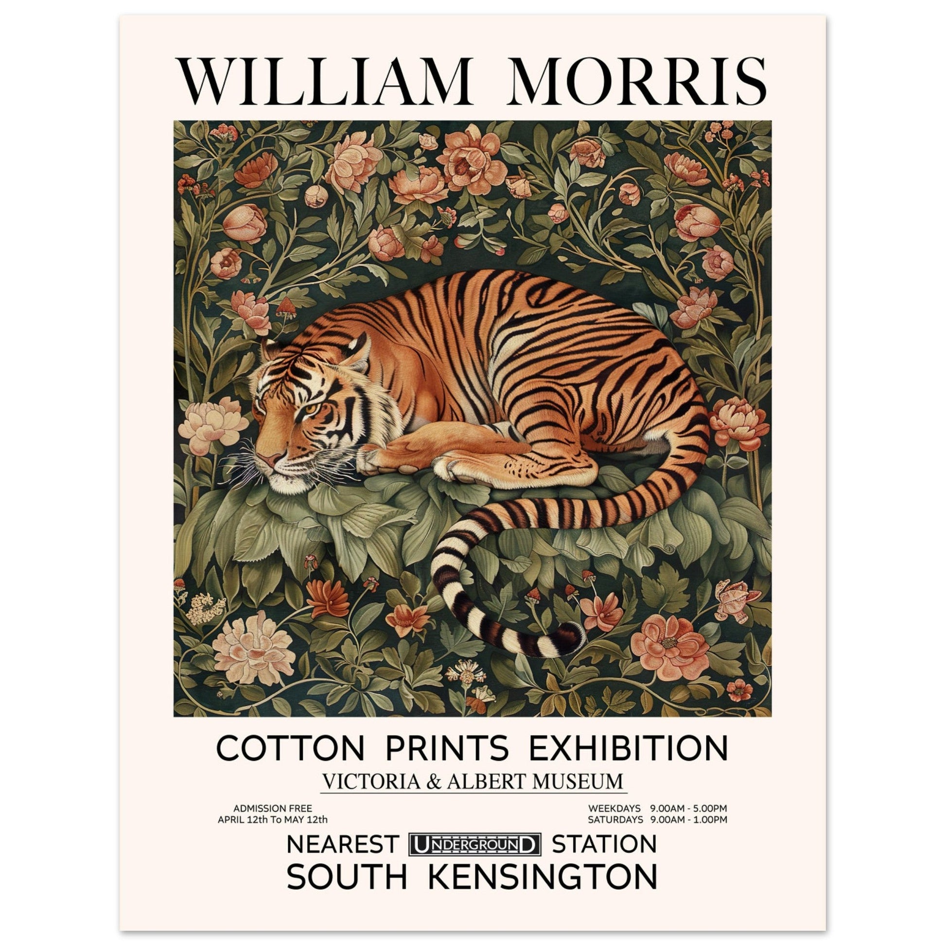 The Tiger in Flowers - William Morris, The Tiger in Flowers, Vintage Art print, William Morris Art, #illieeart