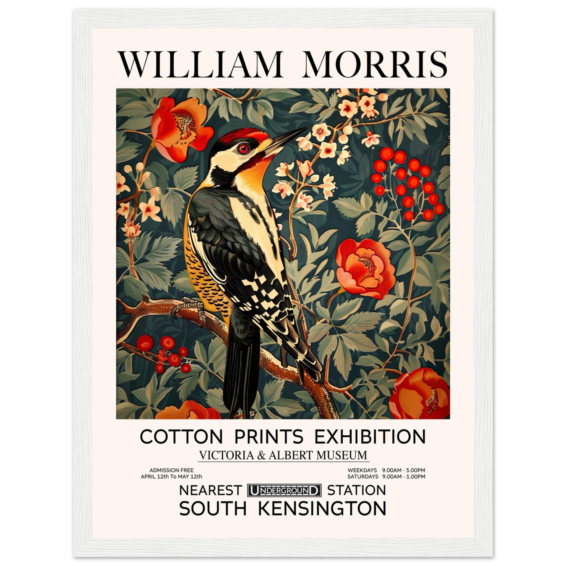 William Morris - Woodpecker - Framed Print, Art Nouveau, Floral Background, , #illieeart