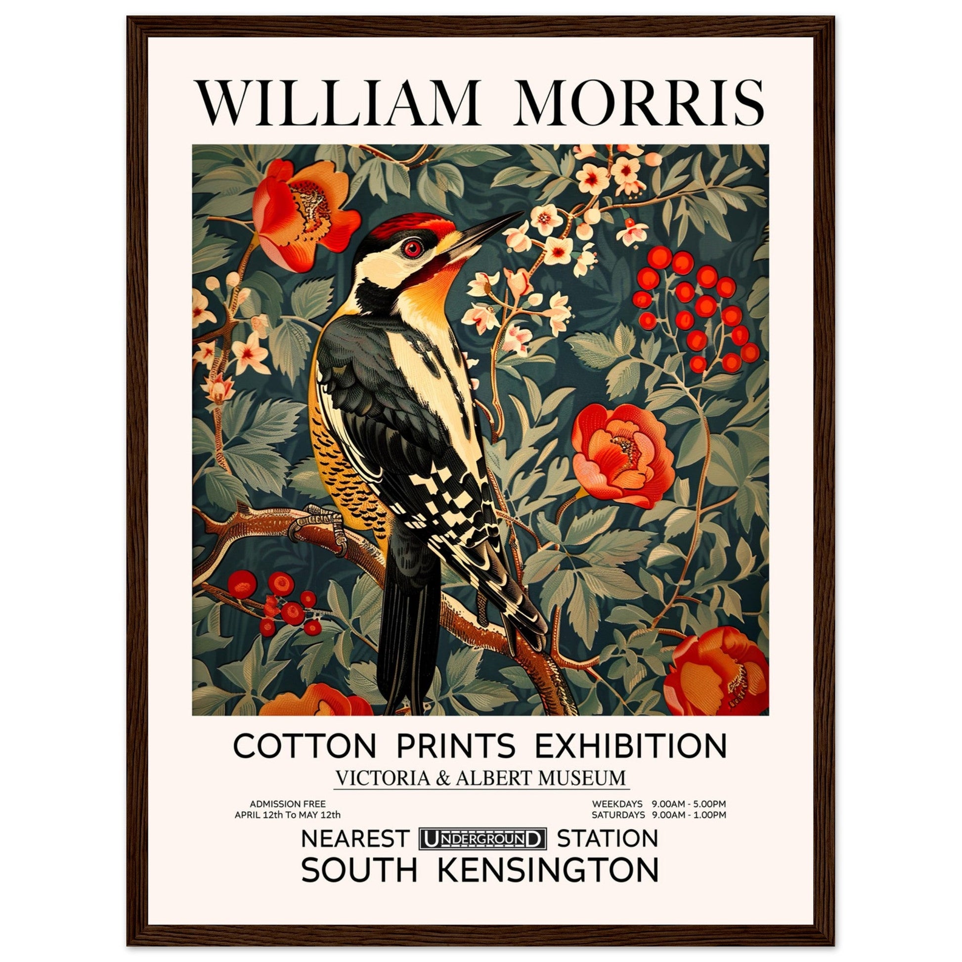 William Morris - Woodpecker - Framed Print, Art Nouveau, Floral Background, , #illieeart