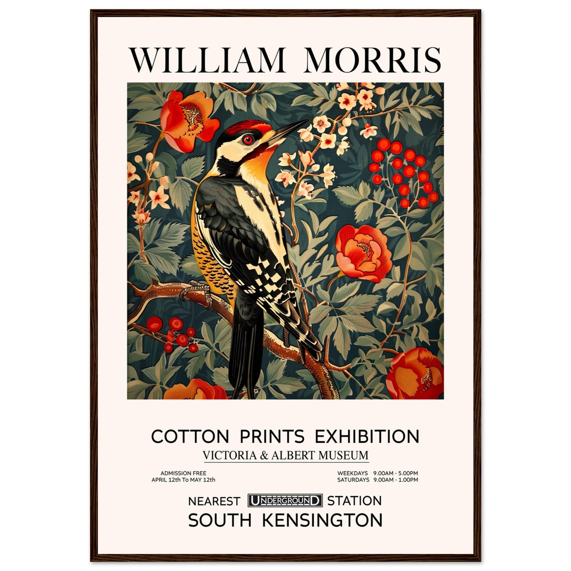 William Morris - Woodpecker - Framed Print, Art Nouveau, Floral Background, , #illieeart
