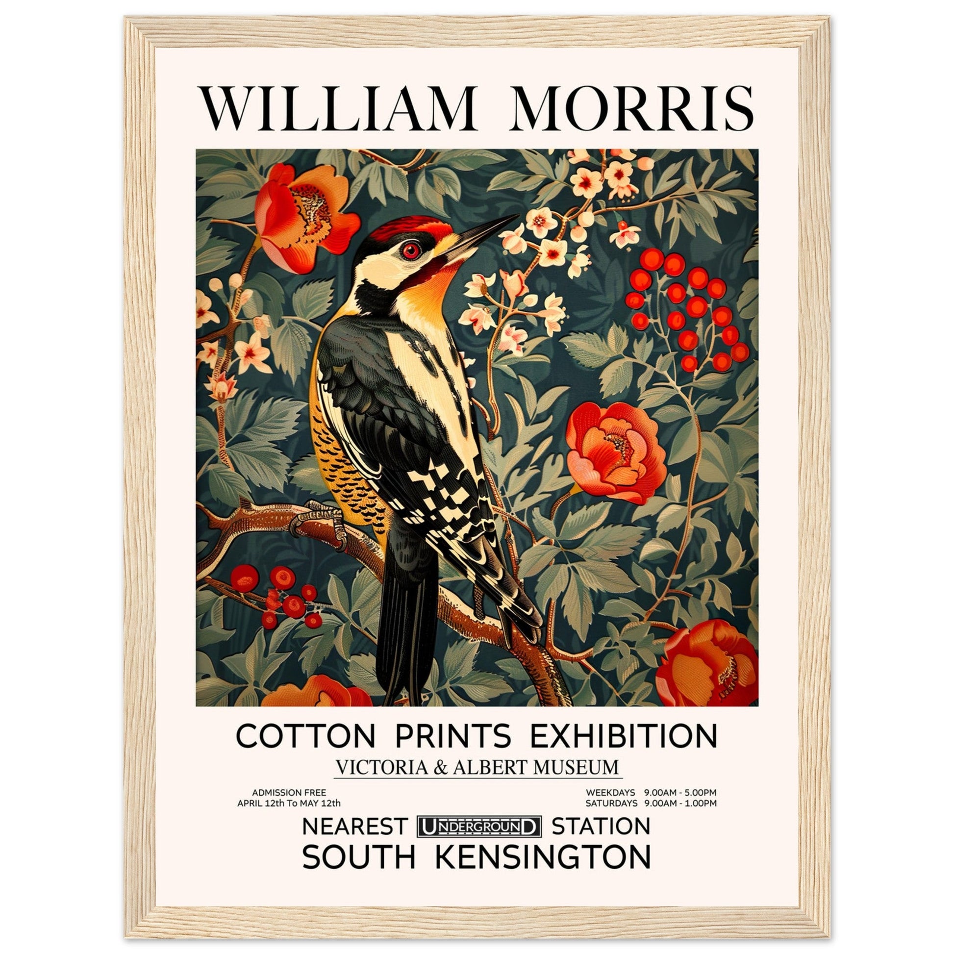 William Morris - Woodpecker - Framed Print, Art Nouveau, Floral Background, , #illieeart