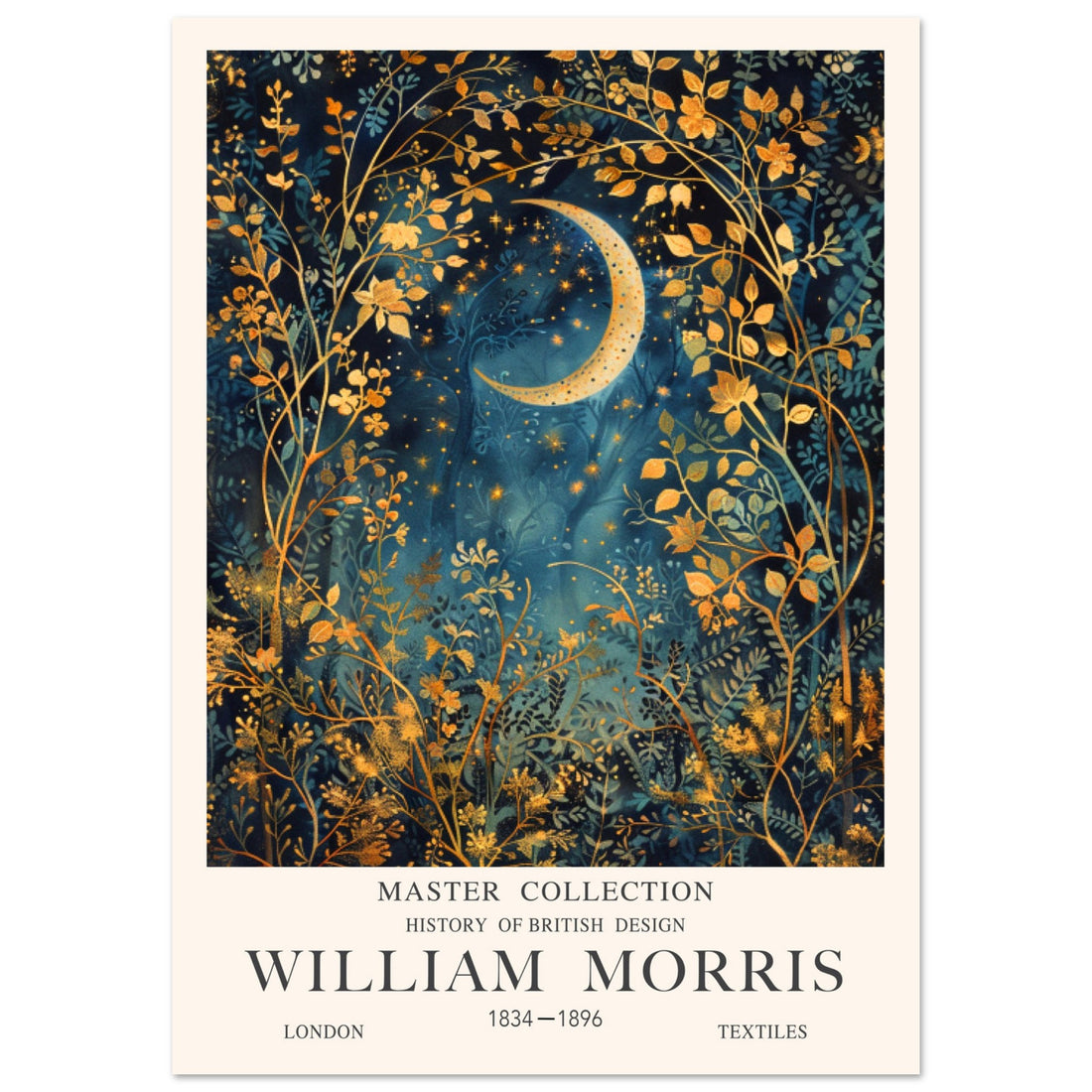 Shop William Morris celestial moon and star print, available framed or unframed