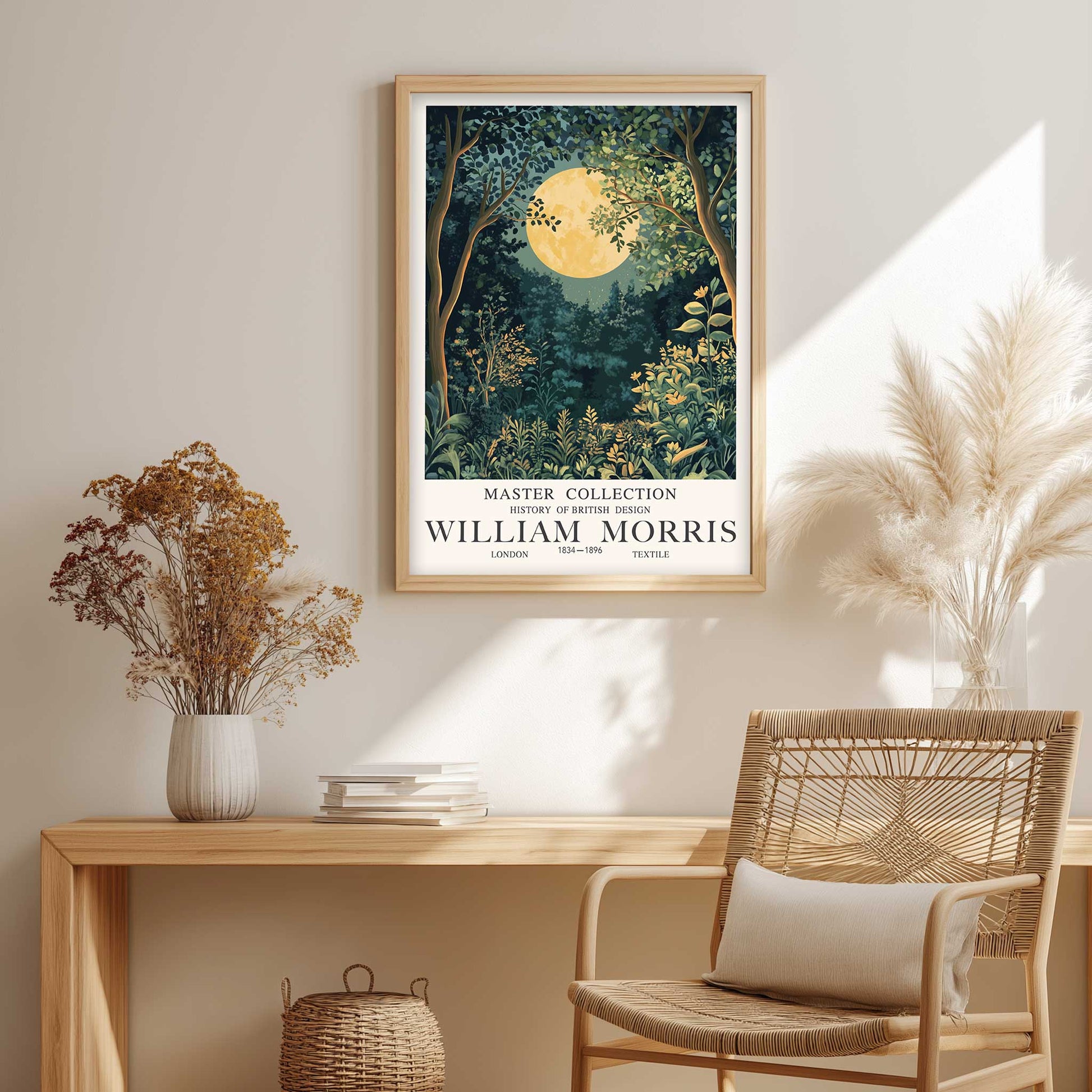 
william morris moon landscape wall art botanical print night sky design