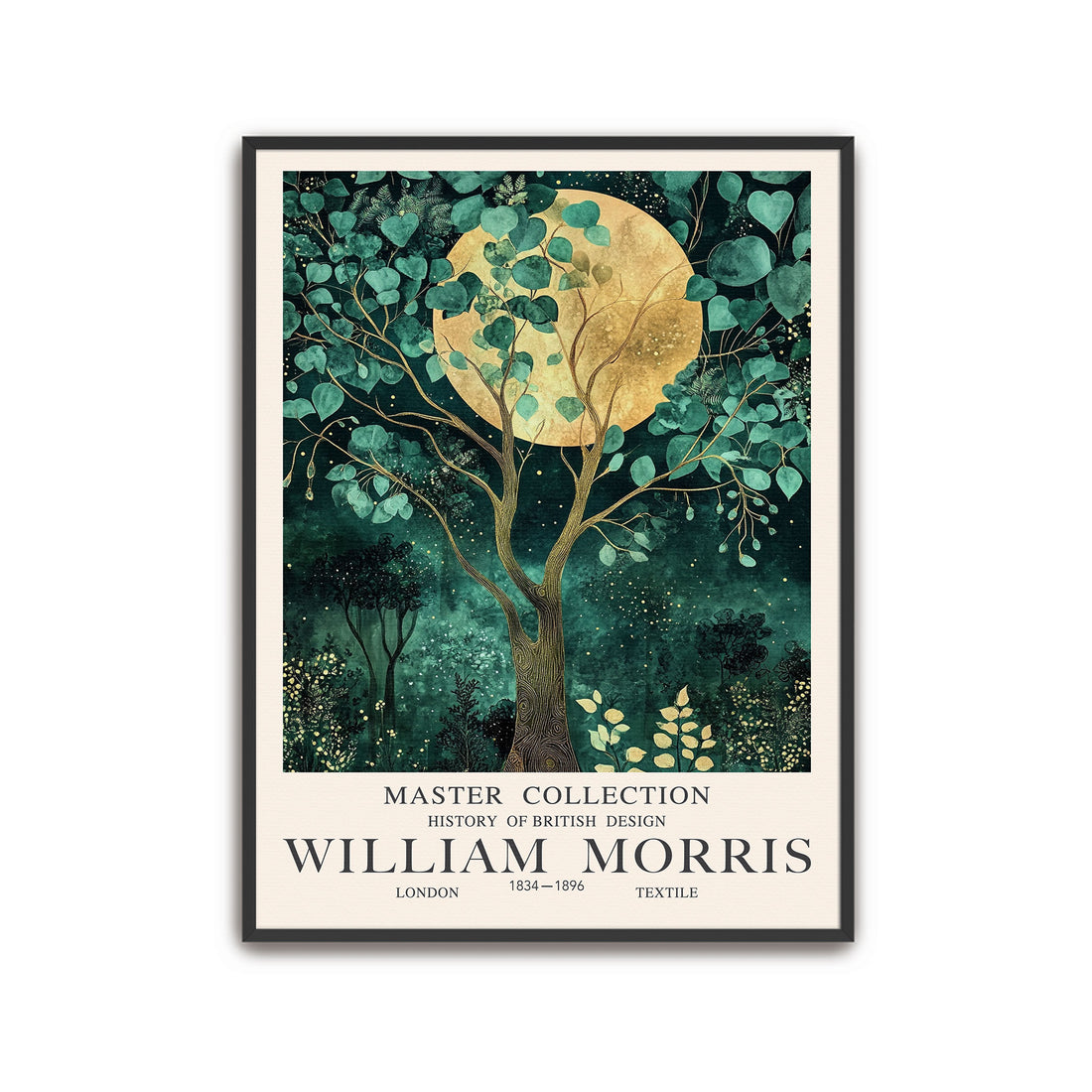 william morris moon tree wall art botanical print green night sky design