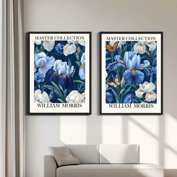 William Morris Print Set Blue Iris Flower Wall Art