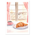 Breakfast in Paris , Window Scene, pink Watercolour Print with white border
