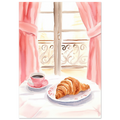 Breakfast in Paris , Window Scene, pink Watercolour Print