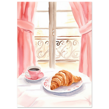 Breakfast in Paris , Window Scene, pink Watercolour Print