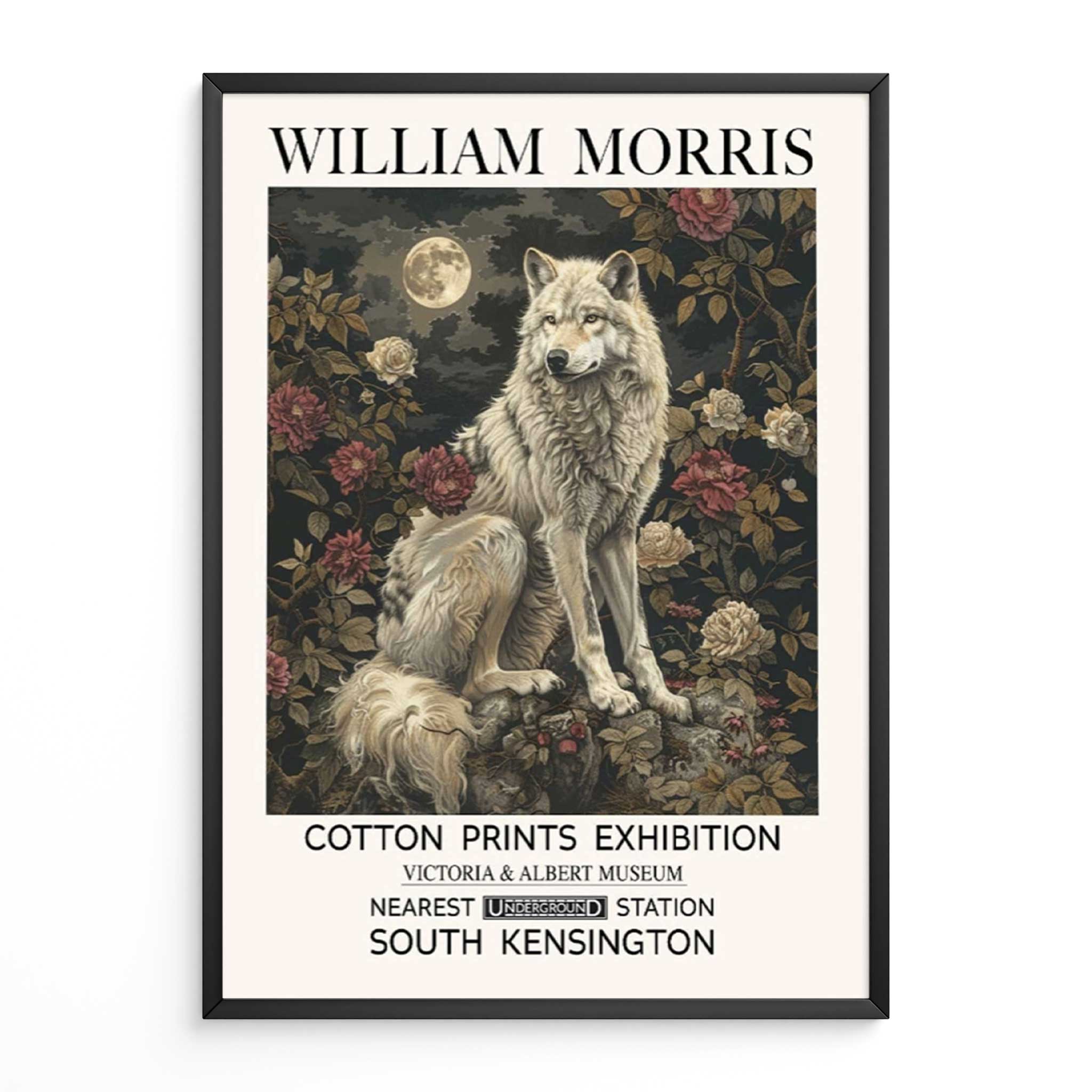 Vintage Tiger Wall Art – Animal Print with Floral Botanical Frame Inspired by William Morris, Ideal for Cottagecore or Victorian-Style Decor