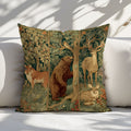 throw pillow with a detailed woodland animal print