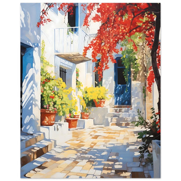 Greece Travel Print - Mediterranean Courtyard, bougainvillea, Mediterranean art print, Travel Poster, #illieeart #