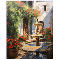 Greece - Village Cobbled Courtyard Scene, Fountain, Mediterranean art print, Travel Poster, #illieeart #