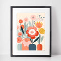 Minimalist Retro Flowers, abstract flowers, floral art print, Midcentury Art Print, #illieeart #