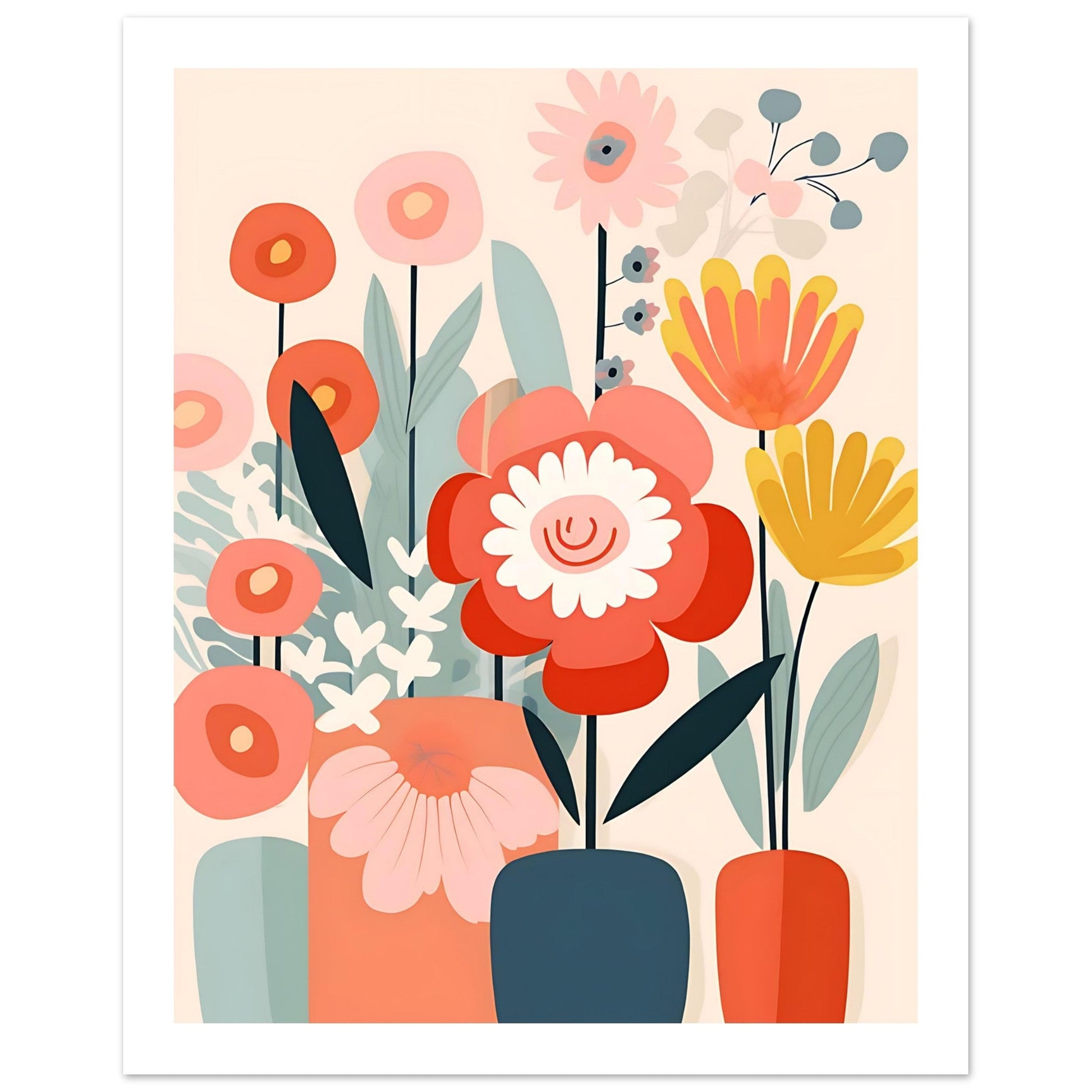 Minimalist Retro Flowers, abstract flowers, floral art print, Midcentury Art Print, #illieeart #