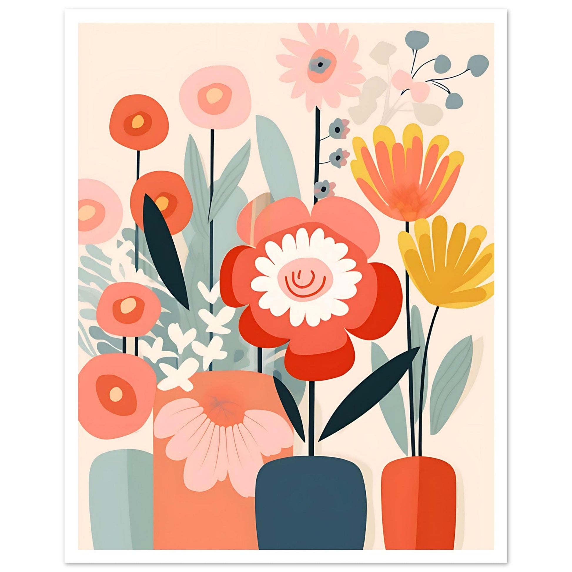 Minimalist Retro Flowers, abstract flowers, floral art print, Midcentury Art Print, #illieeart #