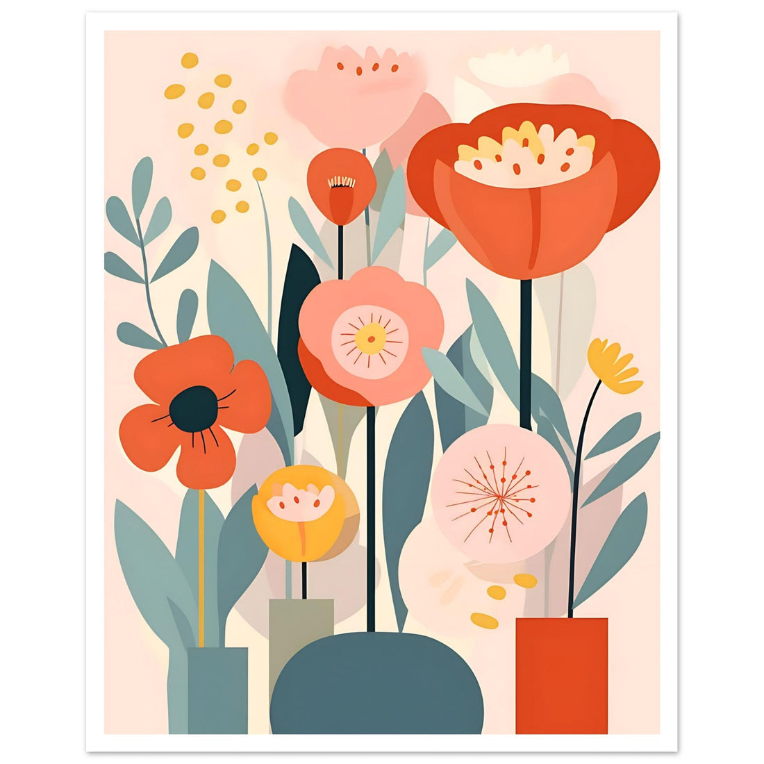 Retro Flowers, abstract flowers, botanical art print, modern wall art, #illieeart #