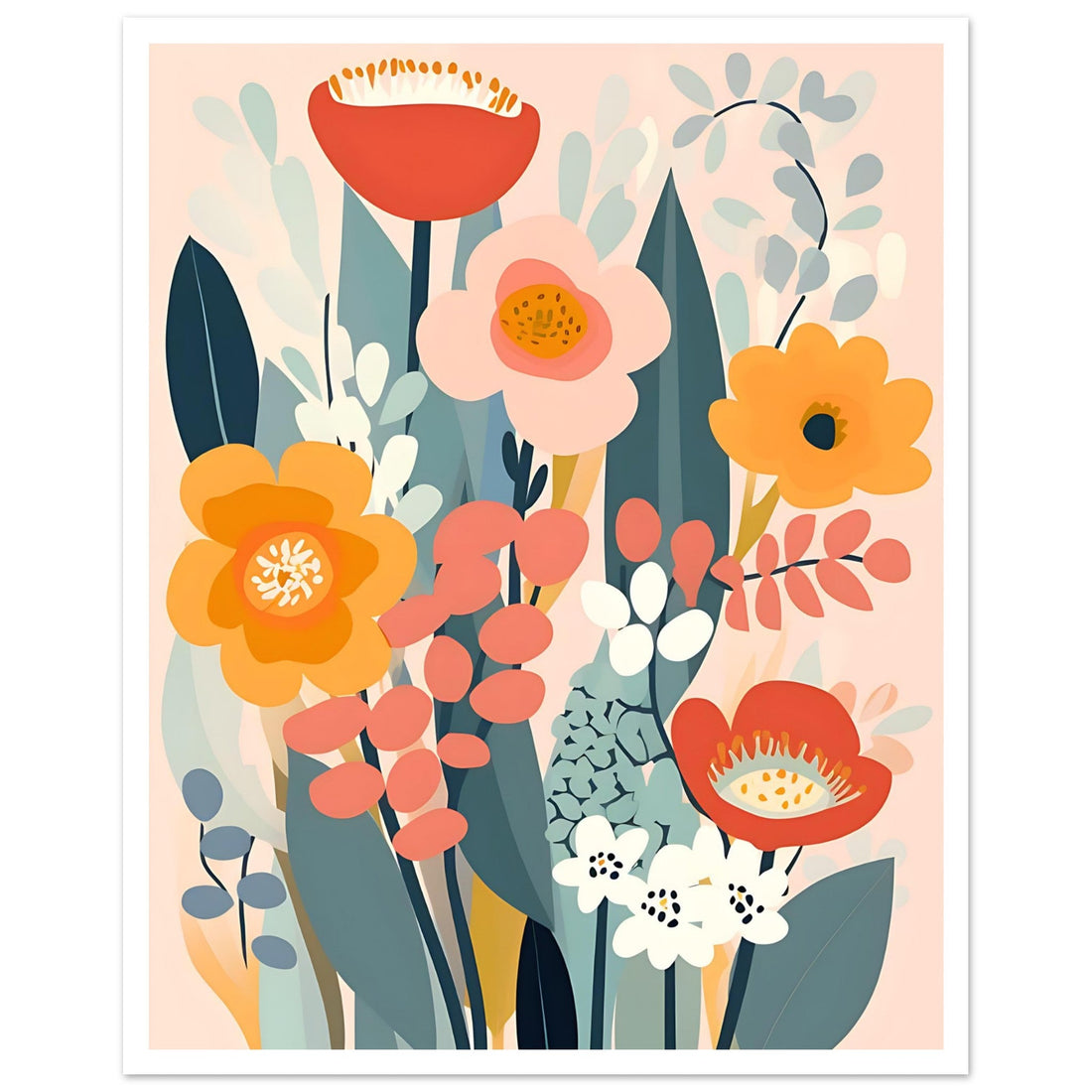 Retro Bouquet, botanical art print, floral art print, Retro Floral Print, #illieeart #