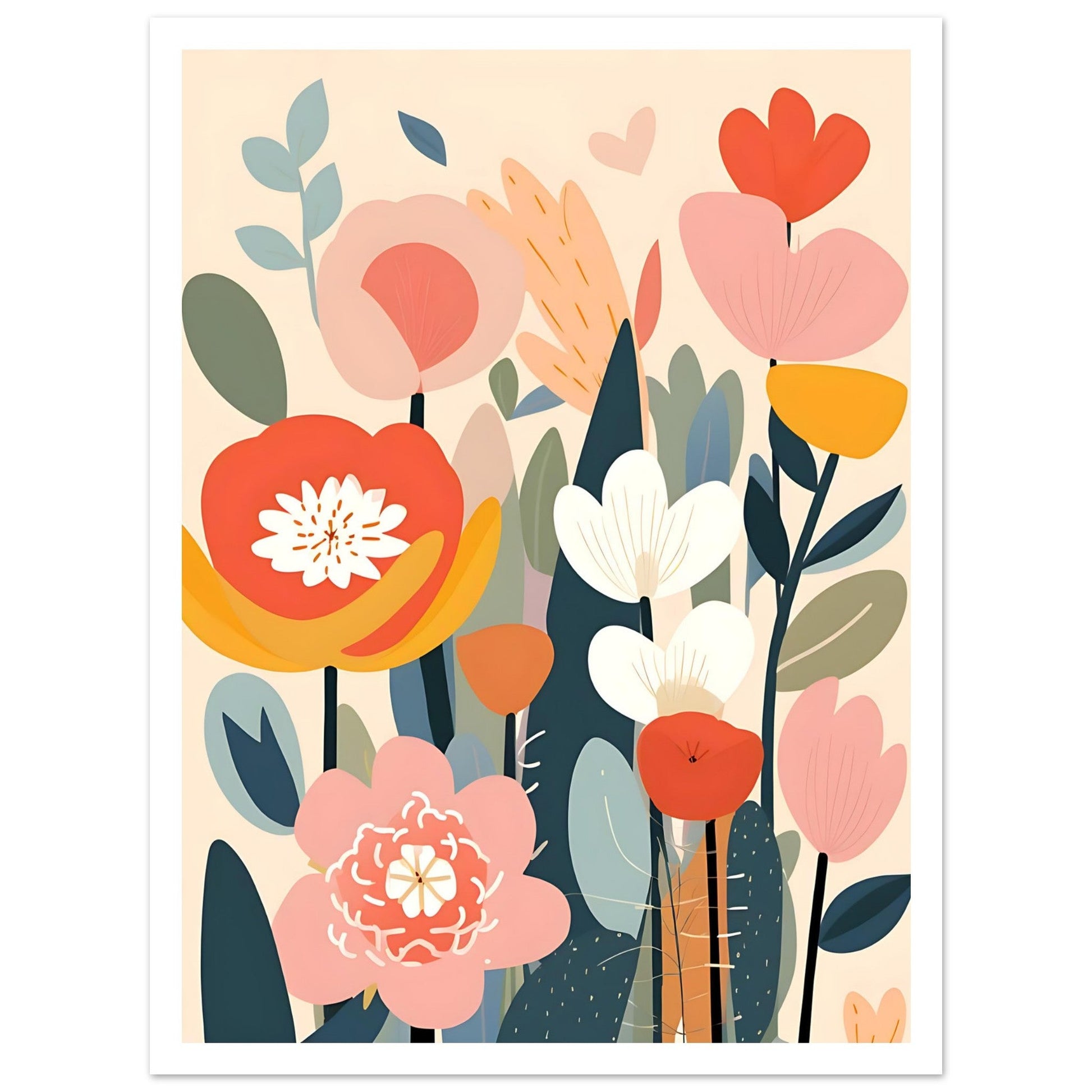 70s Retro Flowers, abstract flowers, botanical art print, , #illieeart #