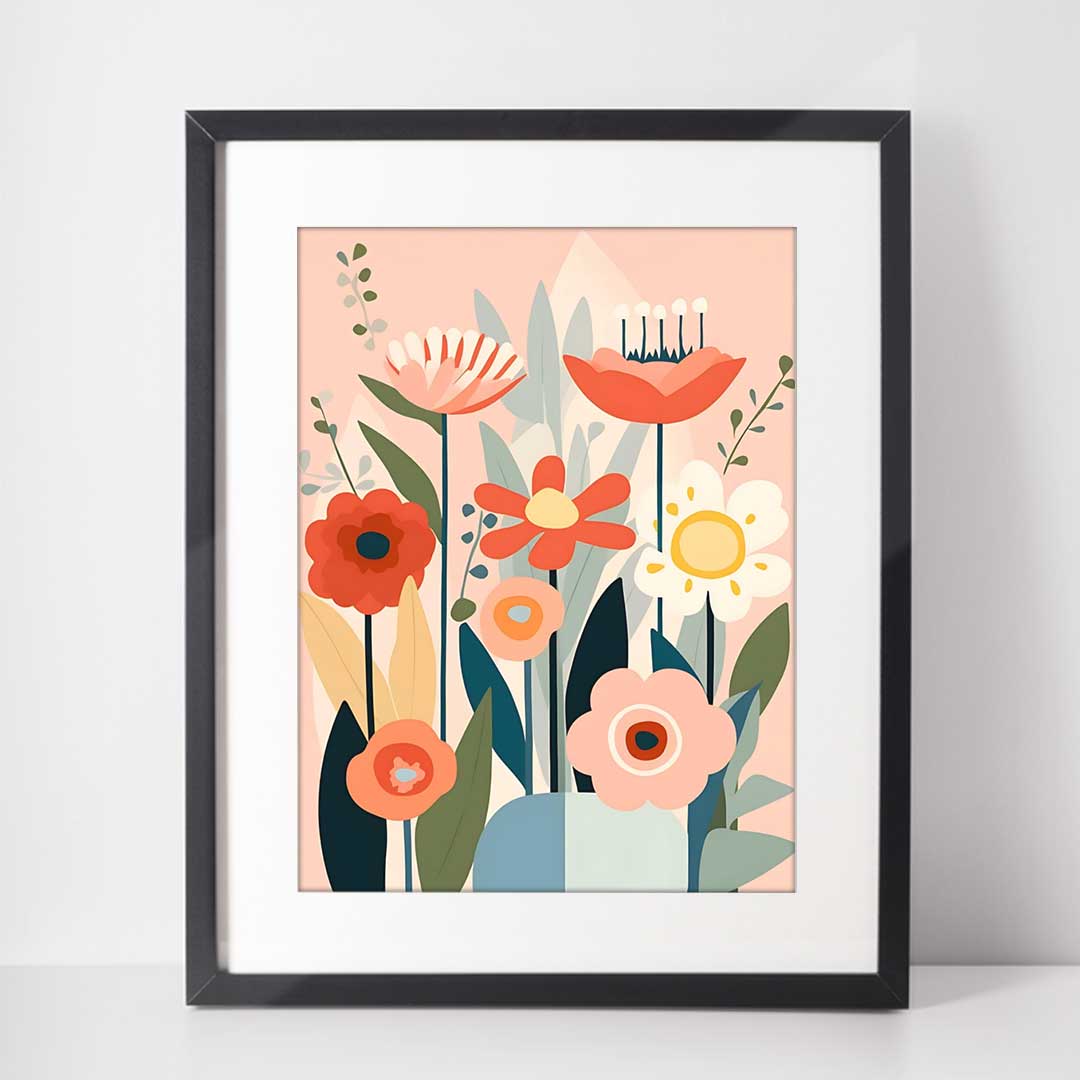 Midcentury Abstract Flowers, botanical art print, floral art print, Pink Flowers, #illieeart #