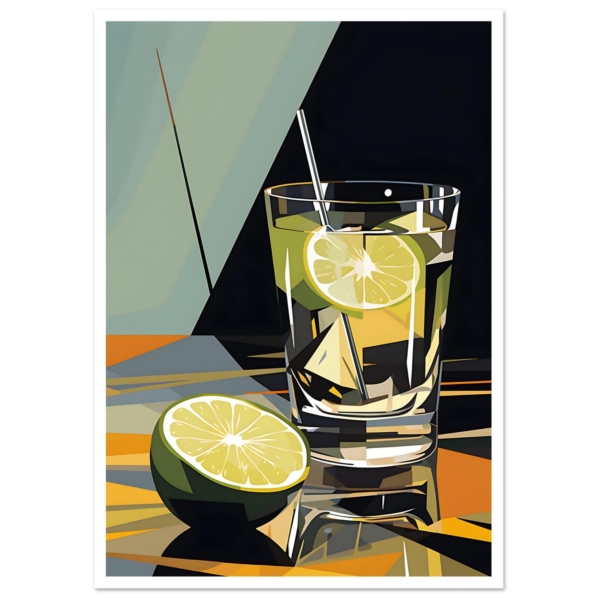 Gin and Tonic Cocktail - Mid Century Modern Art, bar art print, Gin And Tonic Poster, Midcentury Art Print, #illieeart #