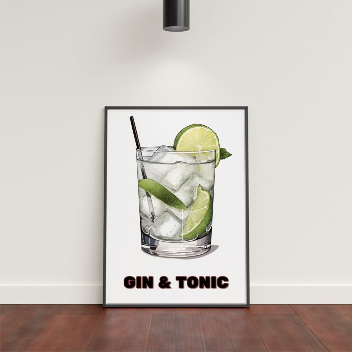 Gin & Tonic - Cocktail, bar art print, Cocktail Art print, Gin And Tonic Wall Art, #illieeart #