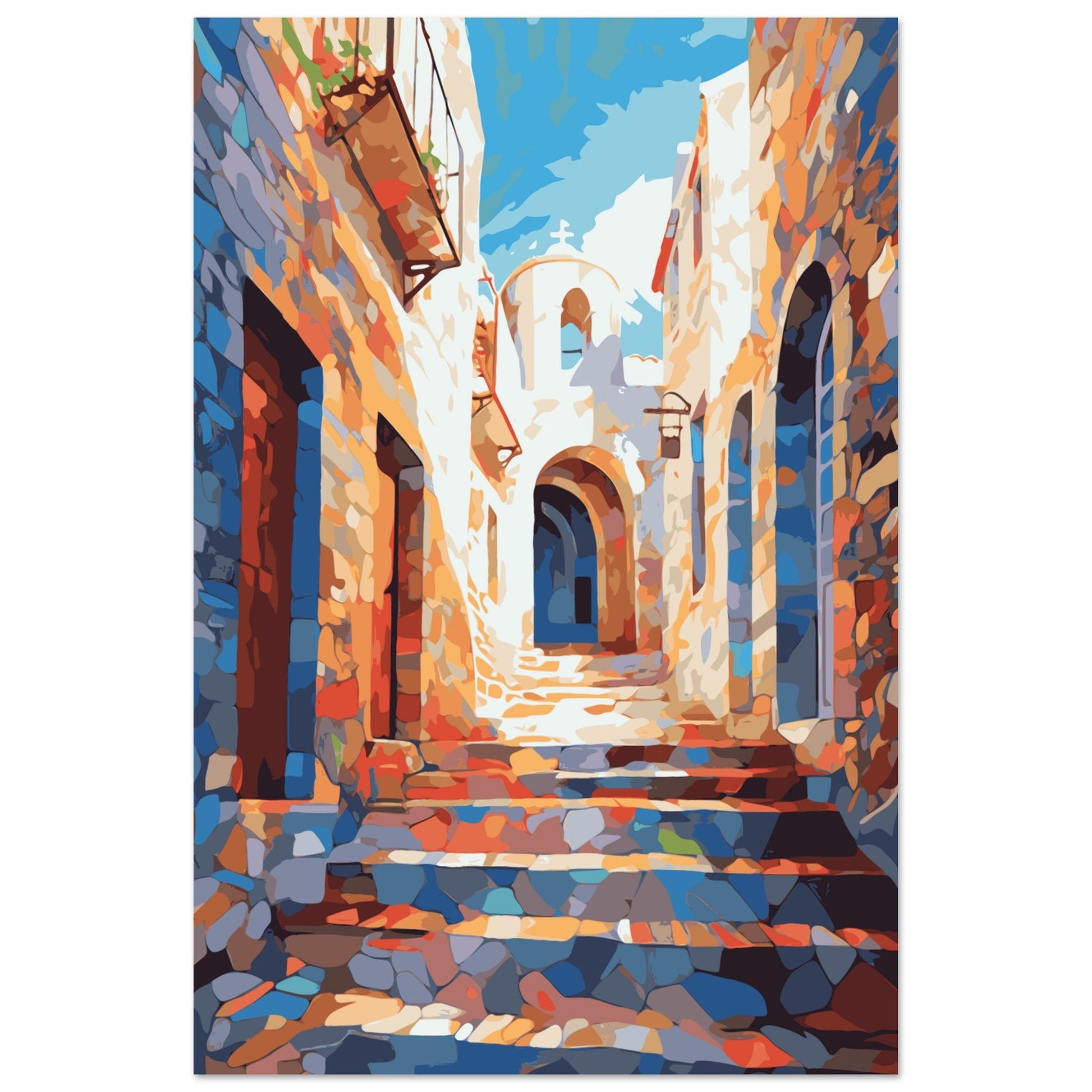 Santorini ,Greece - Cobbled Mediterranean Village Street, Mediterranean Wall Art, Santorini, seascape, #illieeart #