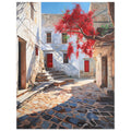 Greece Travel Print | Mediterranean Village Street, bougainvillea, Mediterranean art print, Travel Poster, #illieeart #
