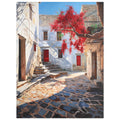 Greece Travel Print | Mediterranean Village Street, bougainvillea, Mediterranean art print, Travel Poster, #illieeart #