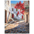 Greece Travel Print | Mediterranean Village Street, bougainvillea, Mediterranean art print, Travel Poster, #illieeart #