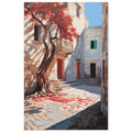Greece - Flowering Bougainvillea, Mediterranean Village Street, bougainvillea, Greek art print, Travel Poster, #illieeart #