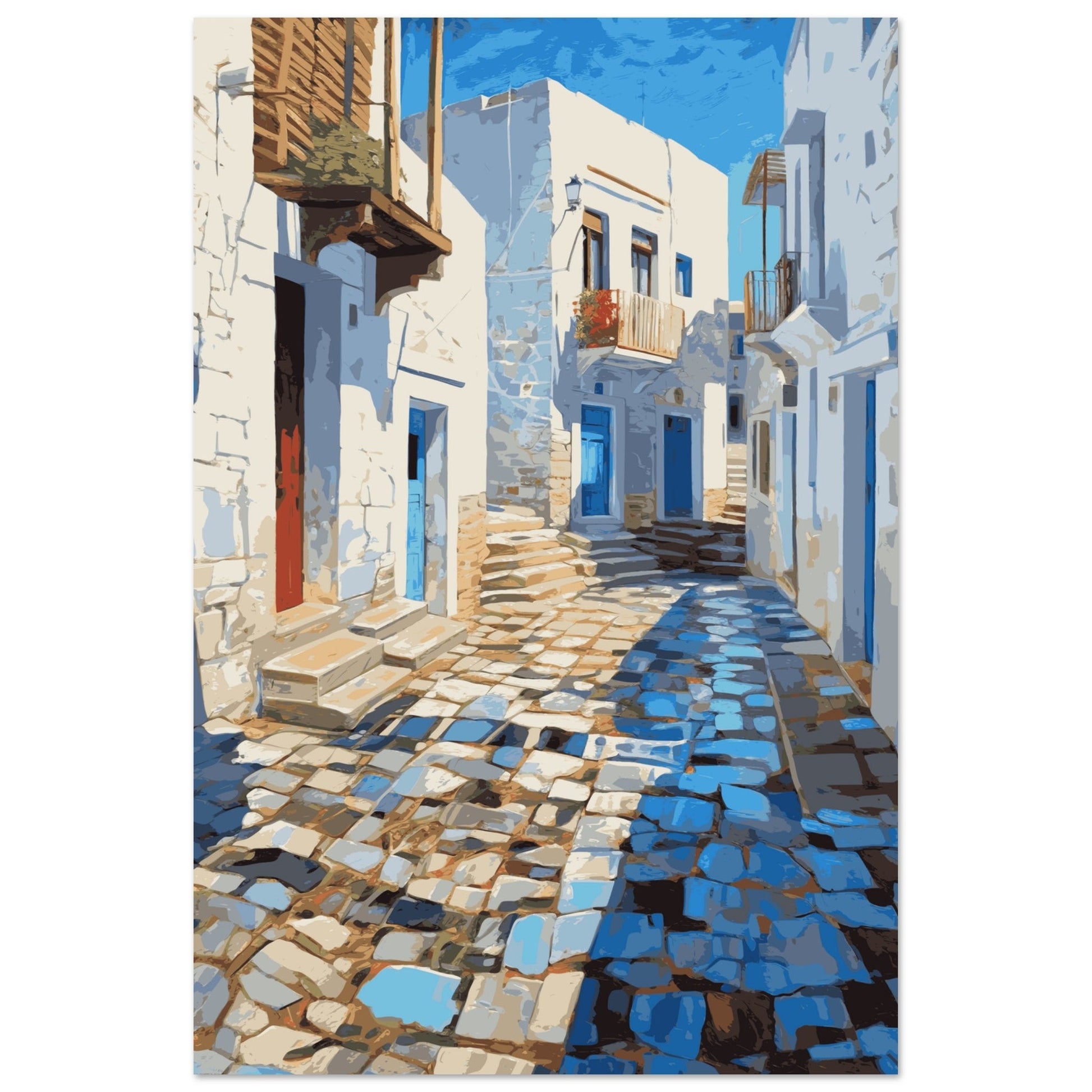 Greece Cobbled Alley | Greek Village Scene, Greece Travel Poster, Mediterranean art print, Travel Poster, #illieeart #