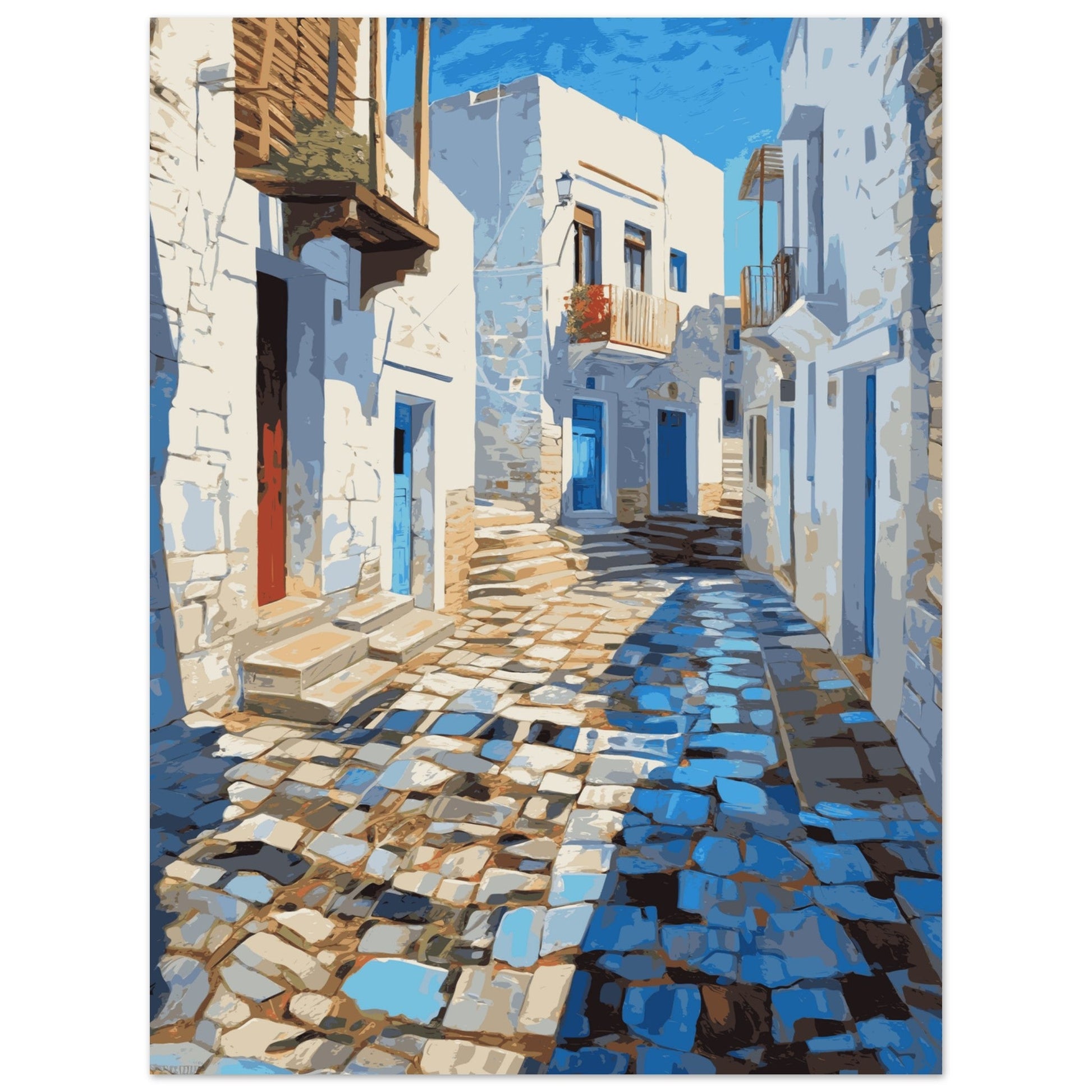 Greece Cobbled Alley | Greek Village Scene, Greece Travel Poster, Mediterranean art print, Travel Poster, #illieeart #