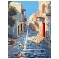 Greece - The Bright Red Door | Mediterranean Cobbled Alley, Greek art print, Mediterranean art print, Travel Poster, #illieeart #