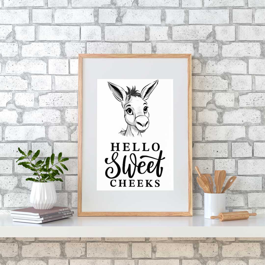 Hello Sweet Cheeks, bathroom art print, funny art print, Hello Sweet Cheeks, #illieeart #