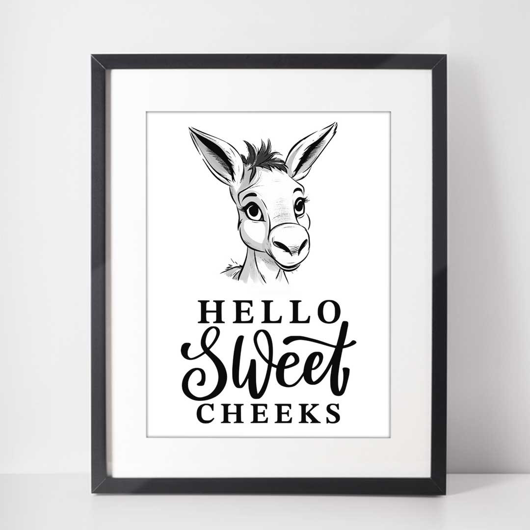 Hello Sweet Cheeks, bathroom art print, funny art print, Hello Sweet Cheeks, #illieeart #