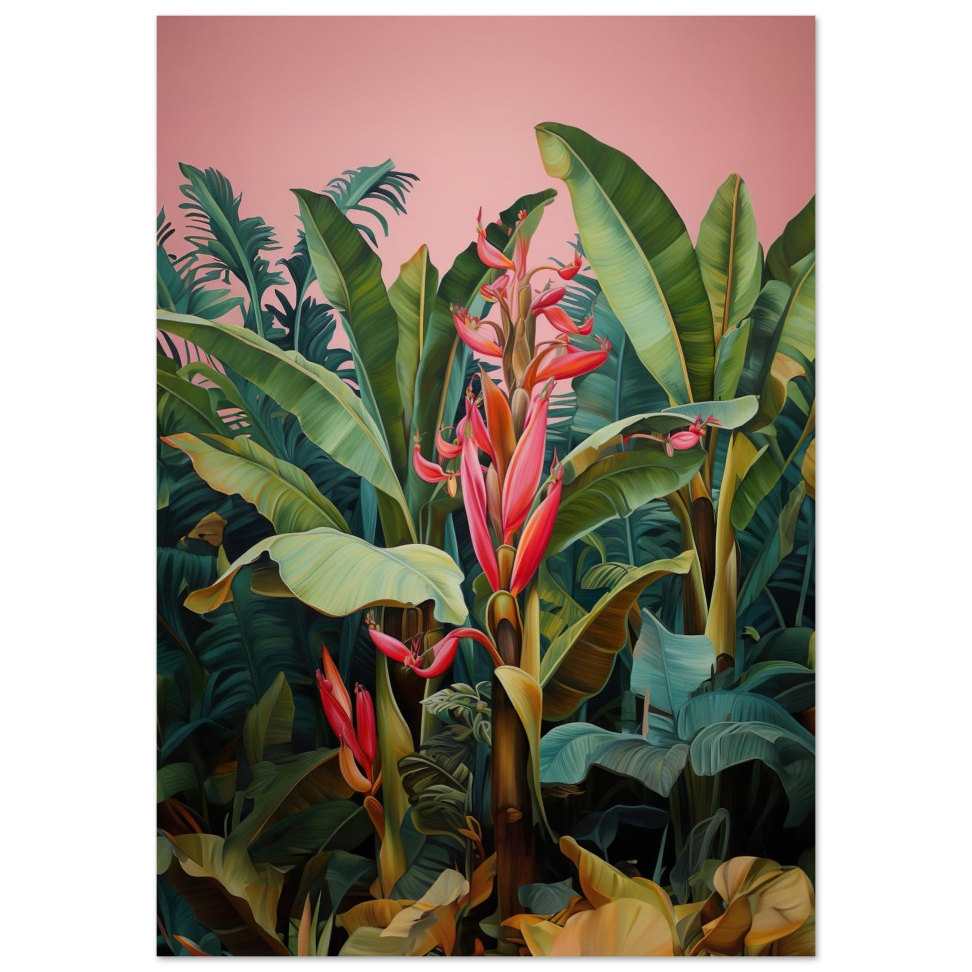 Moody Pink Tropics, moody art, tropical art prints, Tropical Jungle, #illieeart