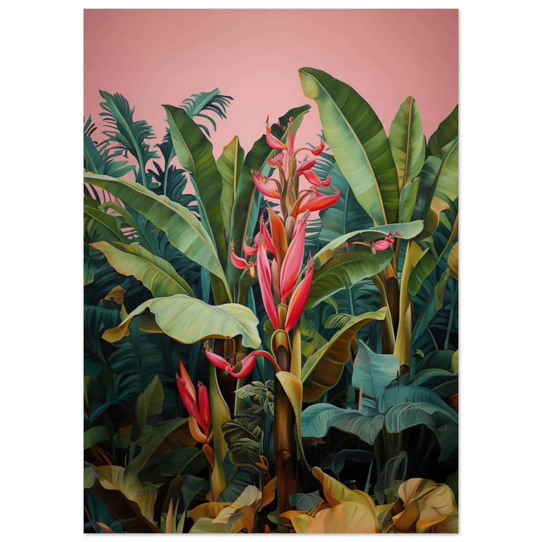 Moody Pink Tropics, moody art, tropical art prints, Tropical Jungle, #illieeart