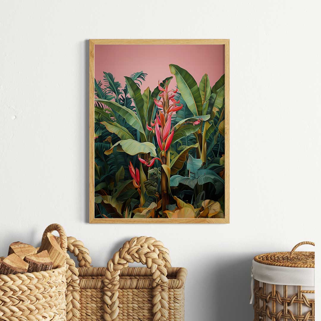 Moody Pink Tropics, moody art, tropical art prints, Tropical Jungle, #illieeart