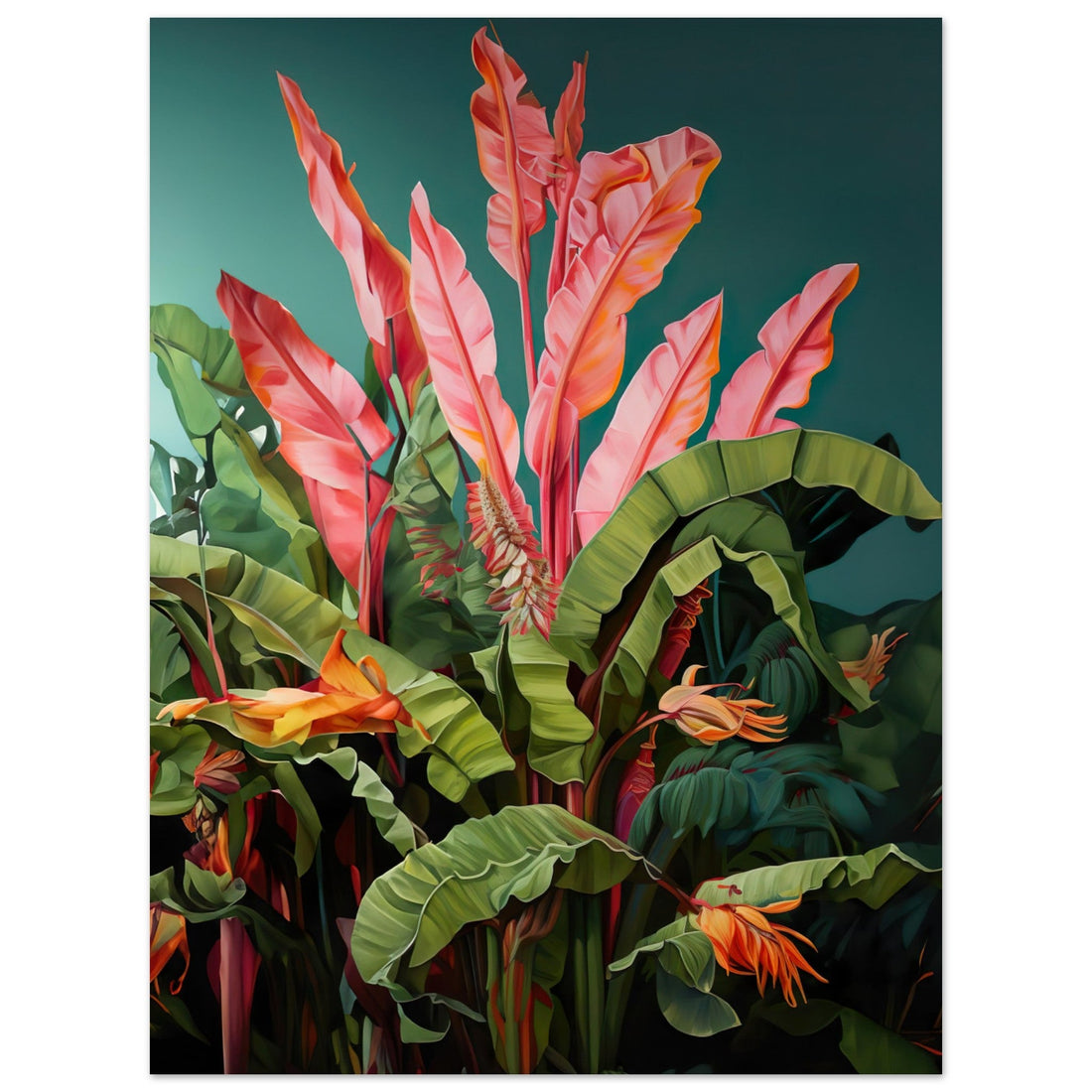 Pink And Emerald Green Tropical Jungle, Jungle Art Print, Moody Art Prints, tropical art prints, #illieeart