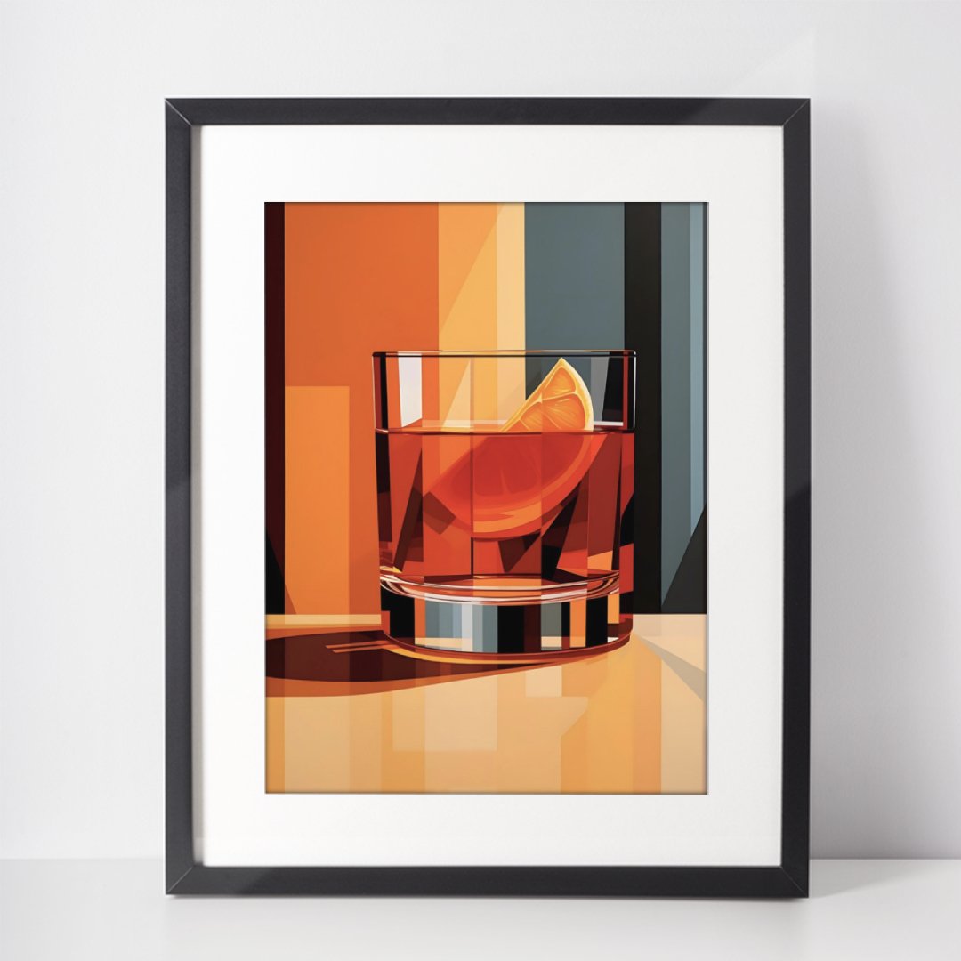 Negroni Cocktail Art Print, Cocktail Print, mid century, Negroni, #illieeart #