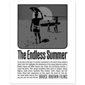 The Endless Summer black and white minimalist surf art print longboard surfers silhouette high contrast beach photography modern coastal decor.

