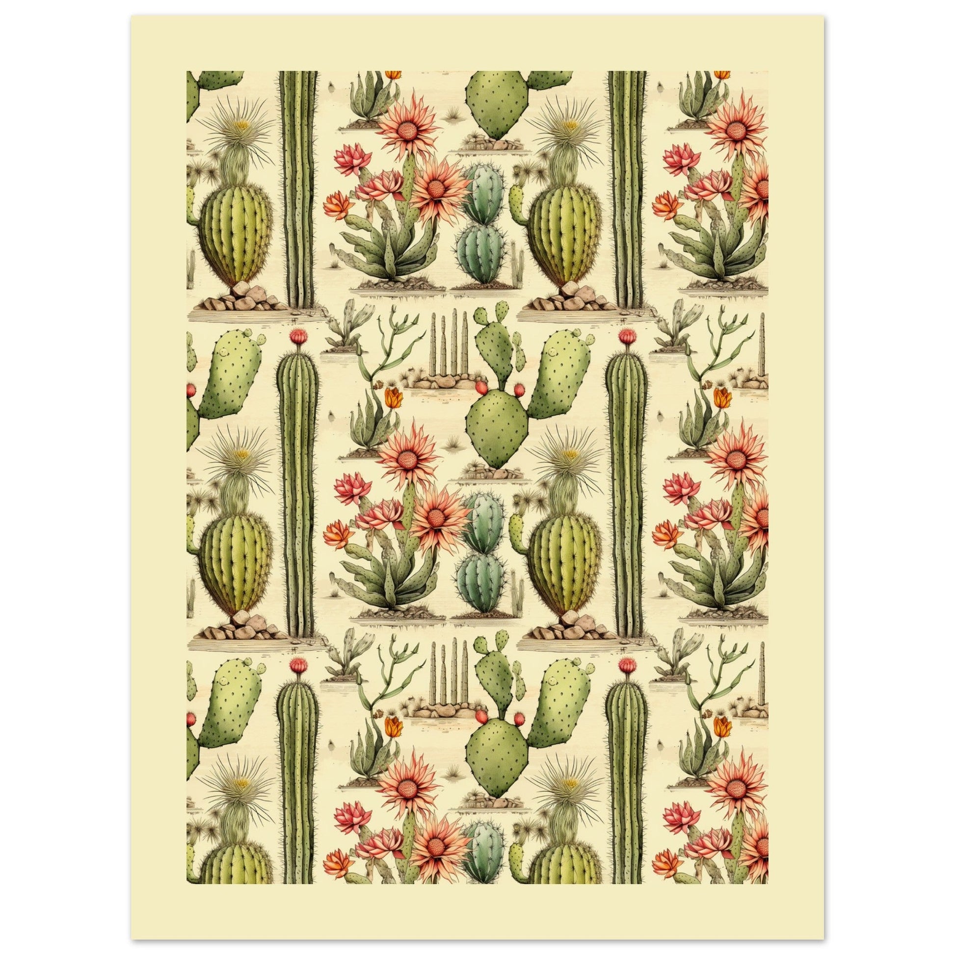 Vintage Cactus Art Print, abstract flowers, botanical art print, floral, #illieeart #