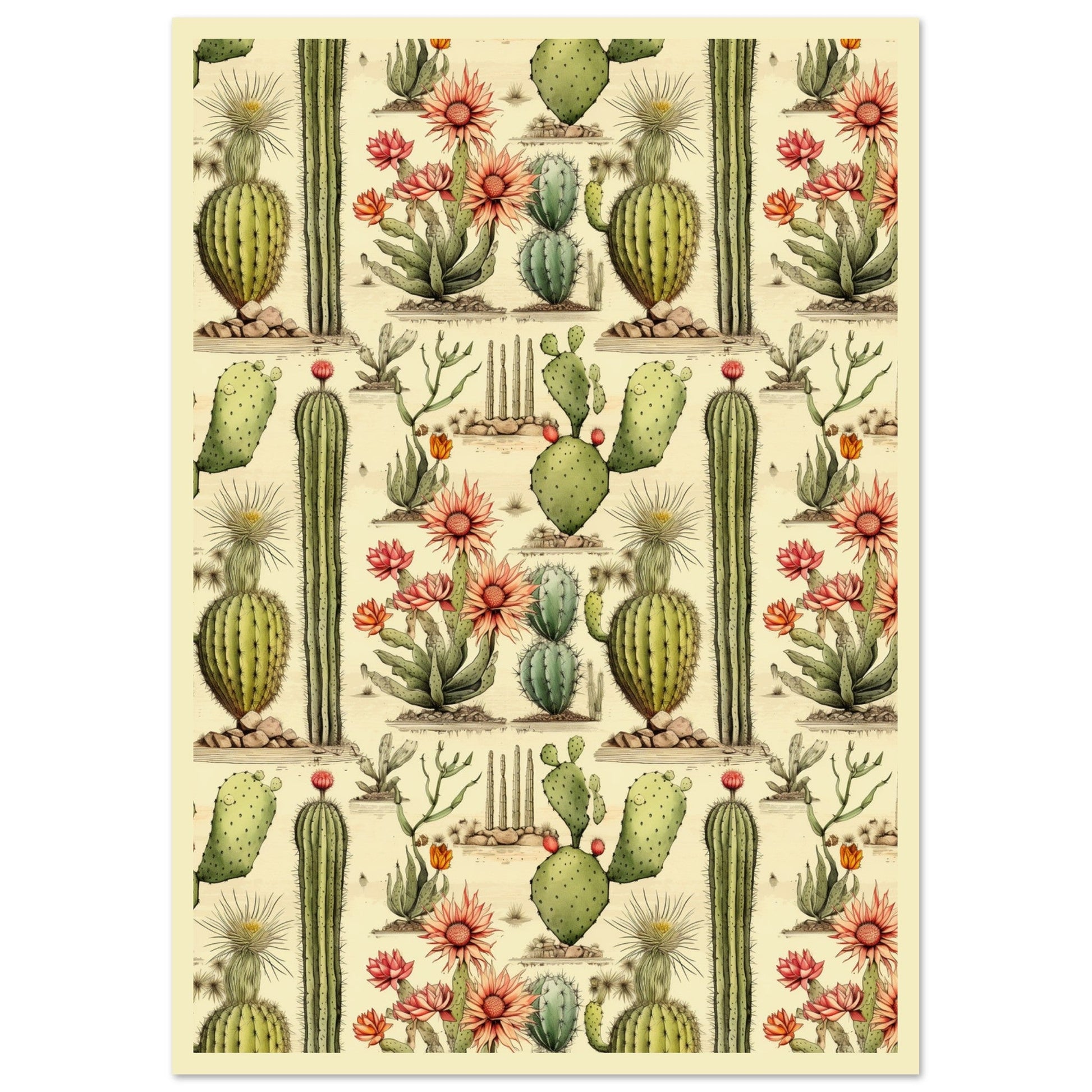 Vintage Cactus Art Print, abstract flowers, botanical art print, floral, #illieeart #