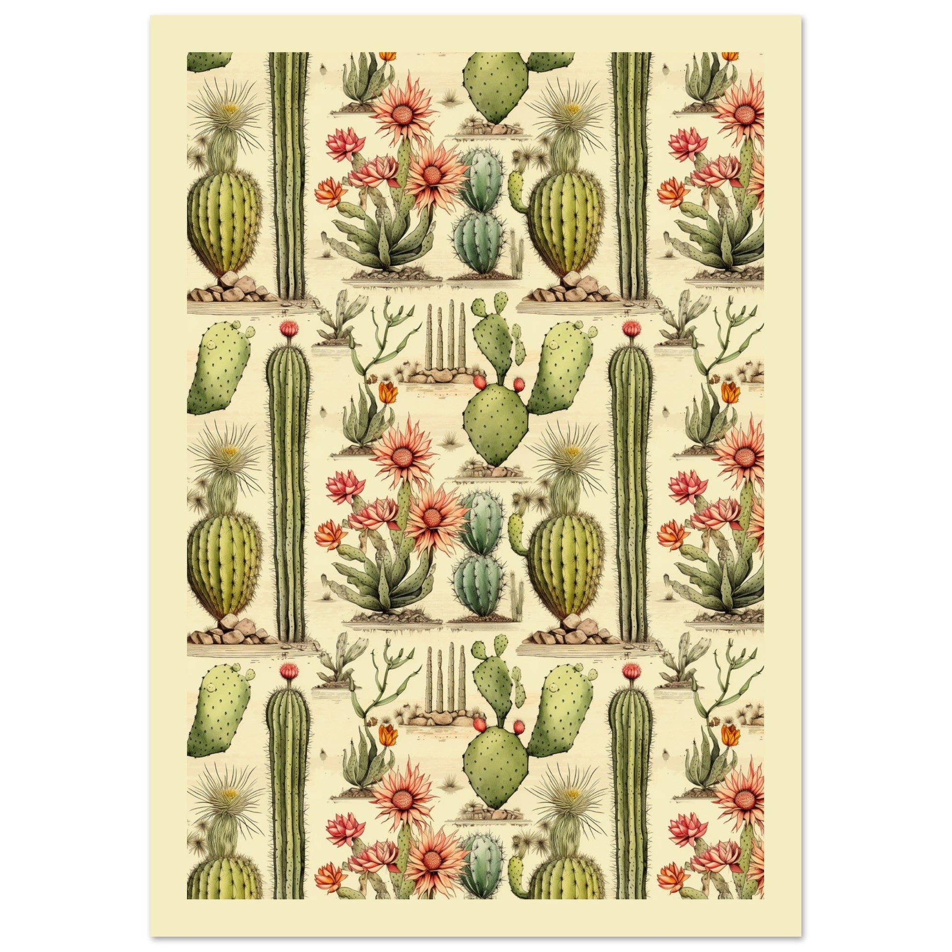 Vintage Cactus Art Print, abstract flowers, botanical art print, floral, #illieeart #