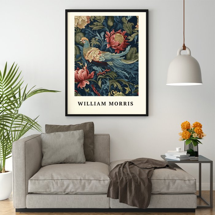 Flowers and Exotic Bird - William Morris, animal, Arts & Crafts, Blue, #illieeart